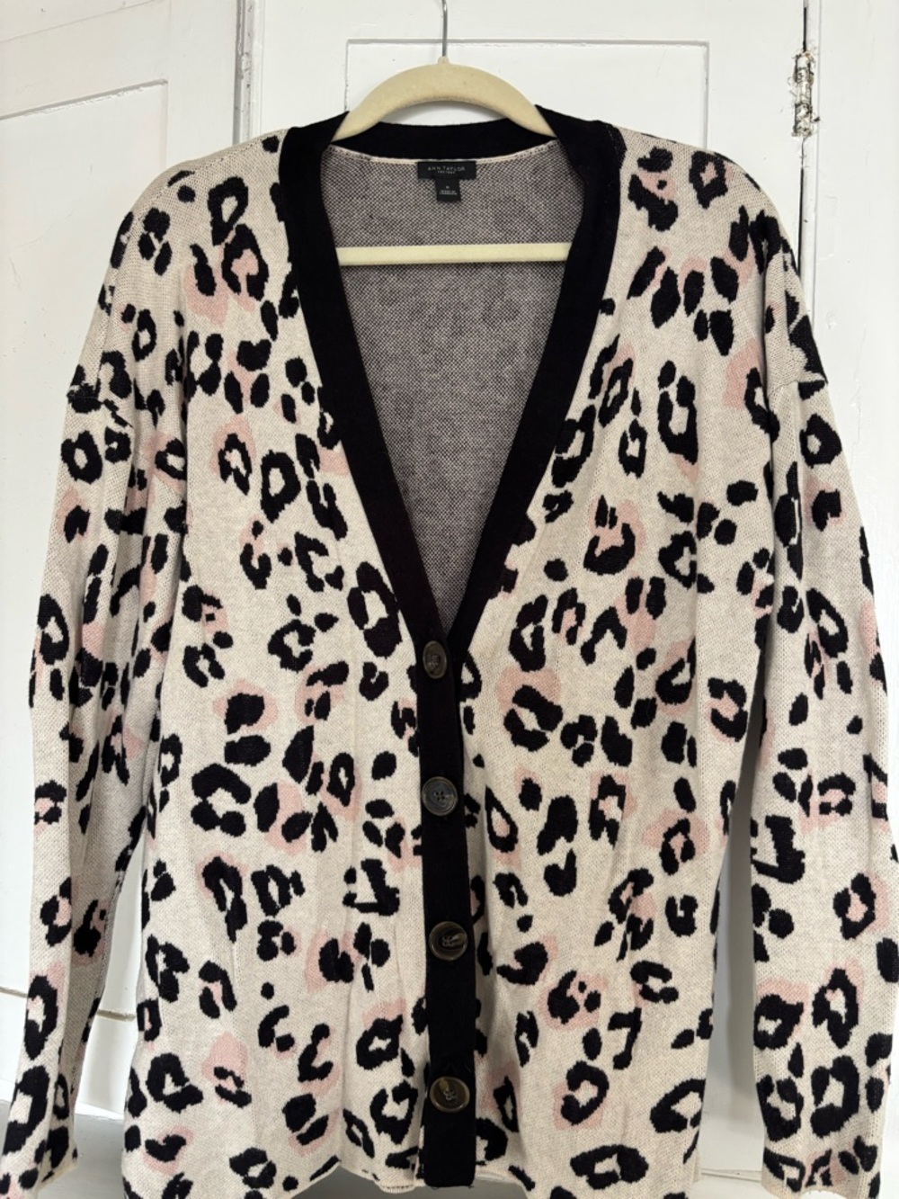 Ann Taylor Leopard Print Button-Front Cardigan - Black & Blush